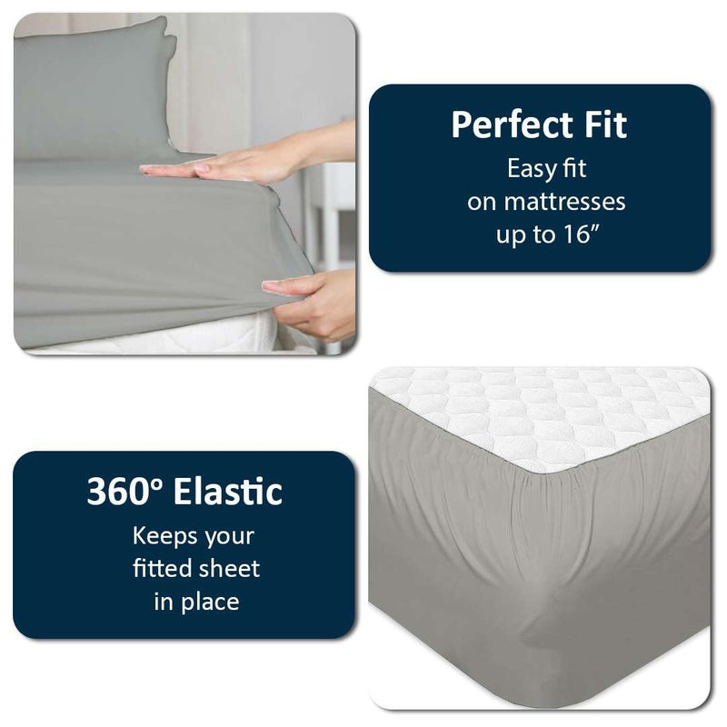Cottingon Top Split King Sheets Set for Adjustable Bed - 4 Piece Sleep Number Bed Sheets - 100% Egyptian Cotton - 16 Inch Deep - 28 Split King - Light Grey Solid - Image 5
